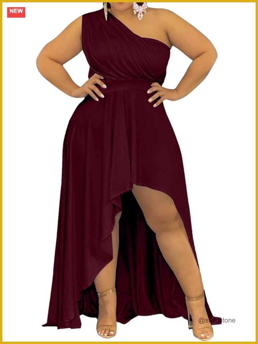 Plus Size One Shoulder Formal Dress High Low Hem Sleeveless Maxi Dress